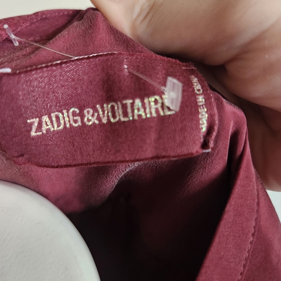 Zadig & Voltaire Burgundy Silk Butterfly Dress Size Large - Picture 3 of 5